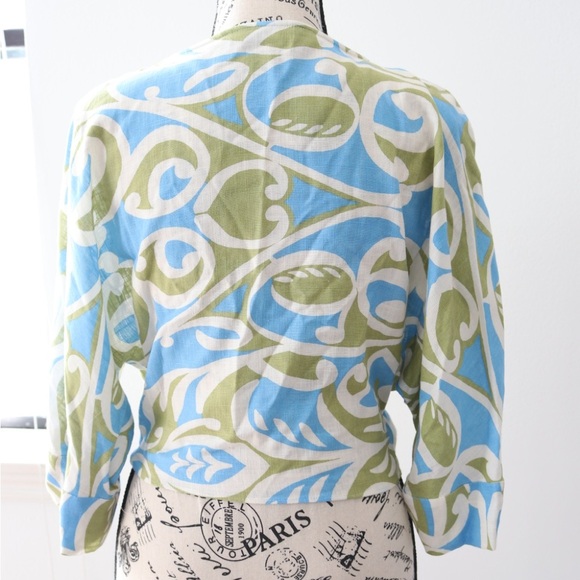 Zara printed twist front cropped blouse linen blend size Medium - Picture 5 of 6